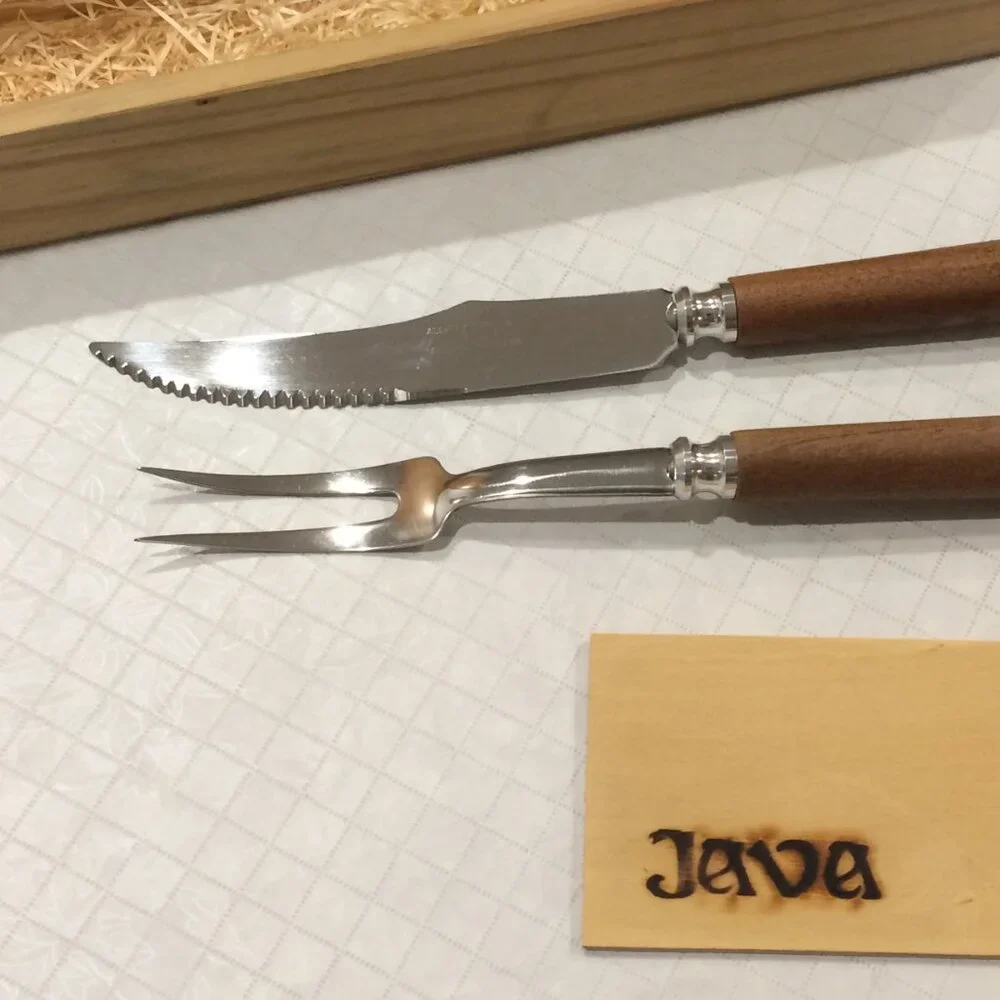 Carving Knife and Fork in Wood Box Set. Great for the grill and BBQ
